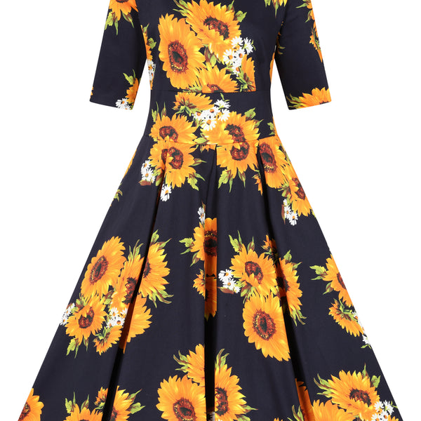 Liana Navy Sunflower Dress – Little Wings Factory Liana Navy Sunflower Dress – Little Wings Factory