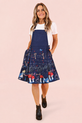 Alice Navy Print Dungaree Dress