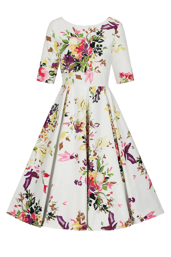 Liana White and Pink Florals Flare Dress