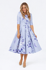 Liana Lavender Roses All Over Flare Dress