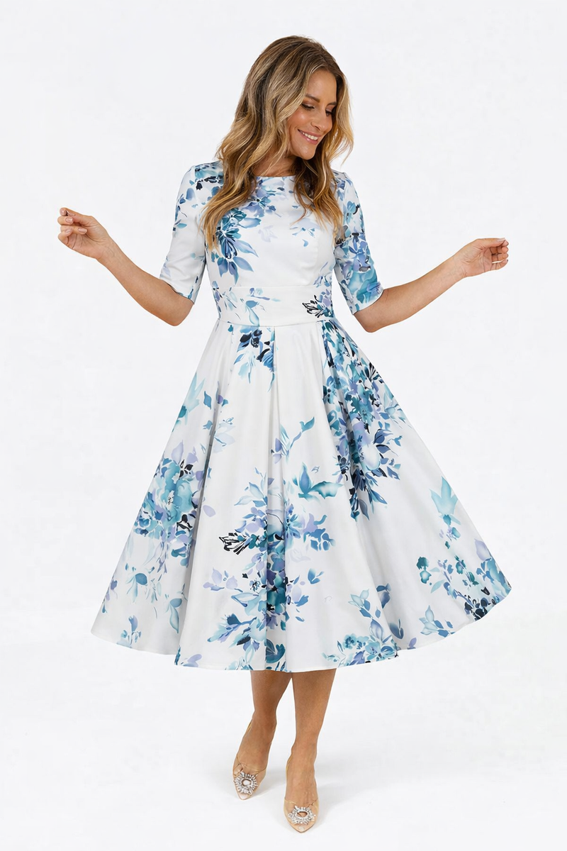 slim fit dress slacks ALINA PLEATED KNIT FIT AND FLARE MINI DRESS IN BLUE – AKIRA