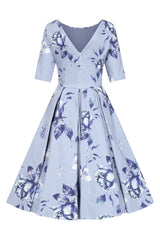 Liana Lavender Roses All Over Flare Dress