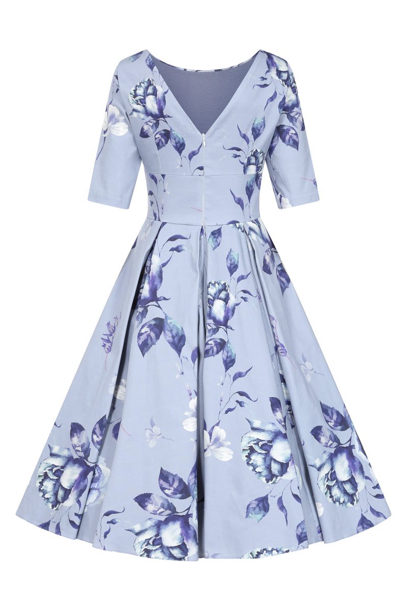 Liana Lavender Roses All Over Flare Dress