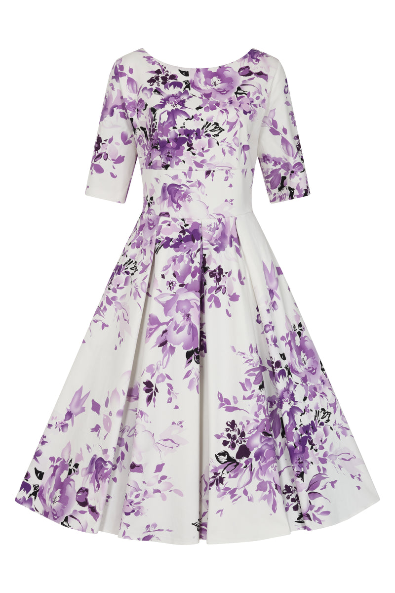 Liana Purple and White Florals Flare Dress