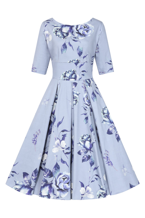 Liana Lavender Roses All Over Flare Dress