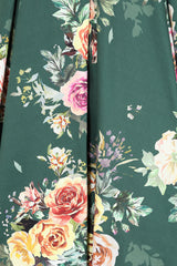 Liana Forest Green Roses All Over Flare Dress