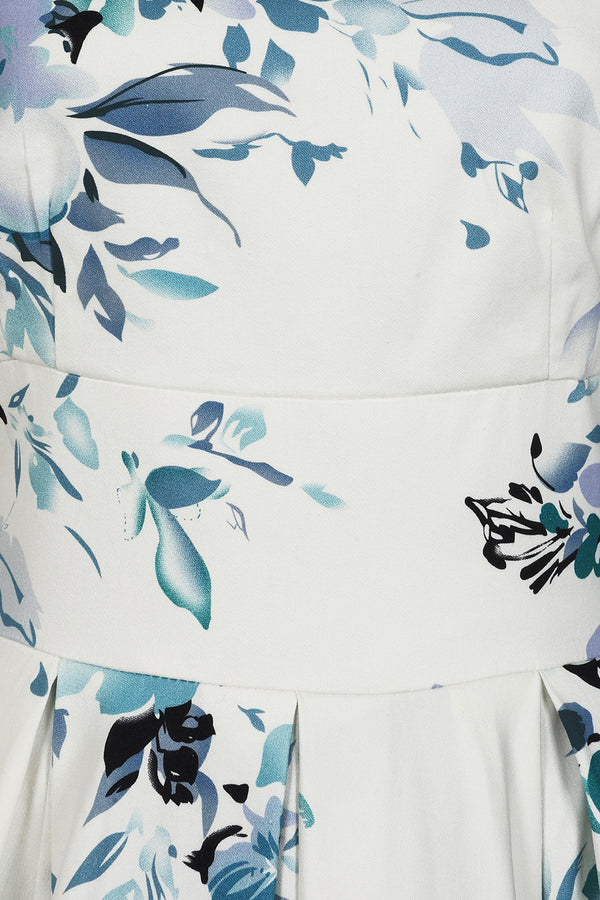 Liana Turquoise and White Florals Flare Dress