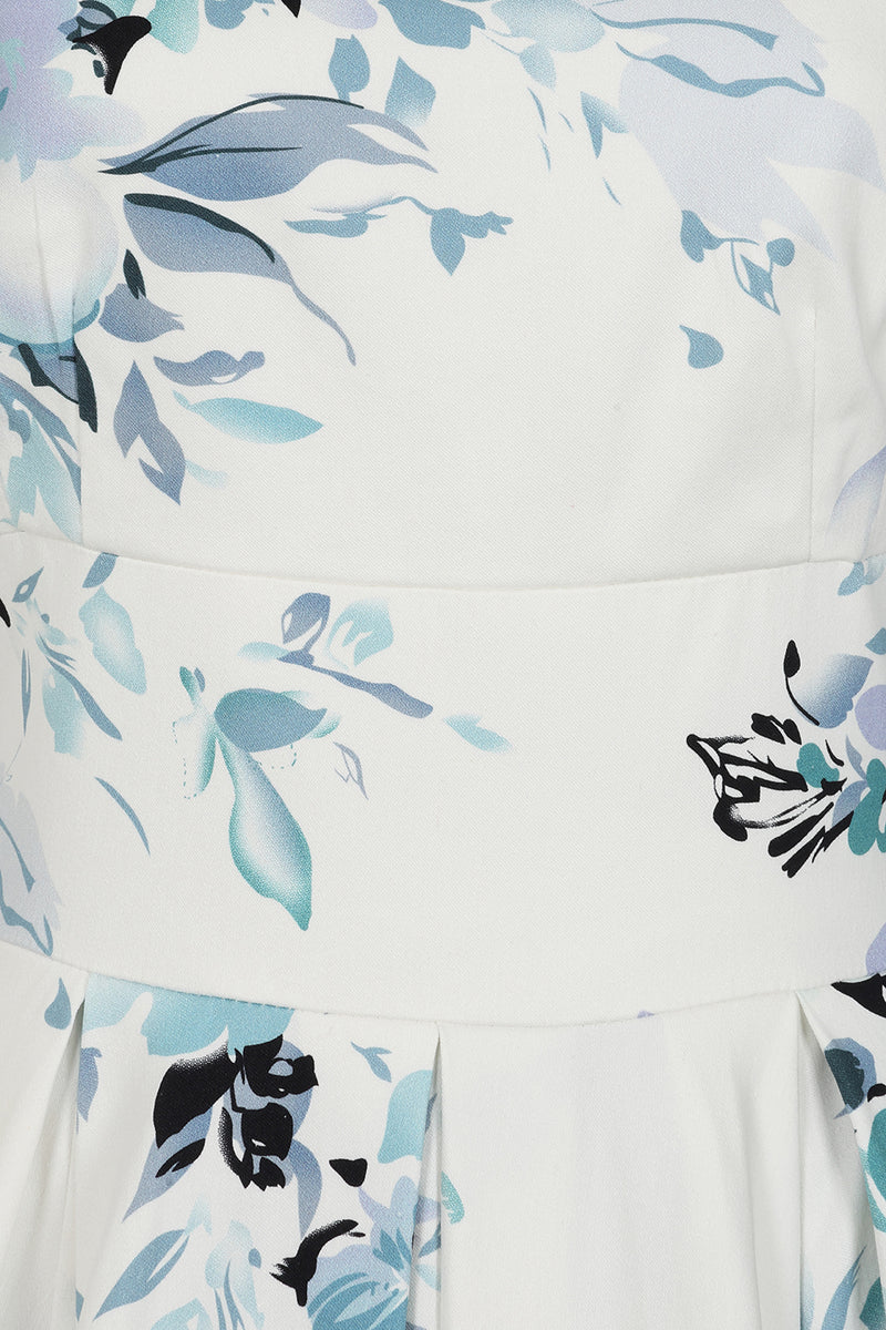 Liana Turquoise and White Florals Flare Dress