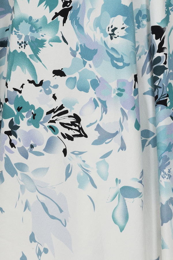 Liana Turquoise and White Florals Flare Dress