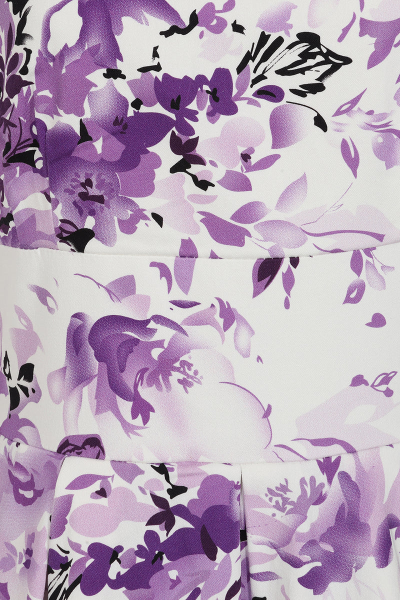 Liana Purple and White Florals Flare Dress