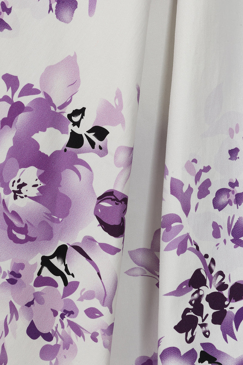 Liana Purple and White Florals Flare Dress