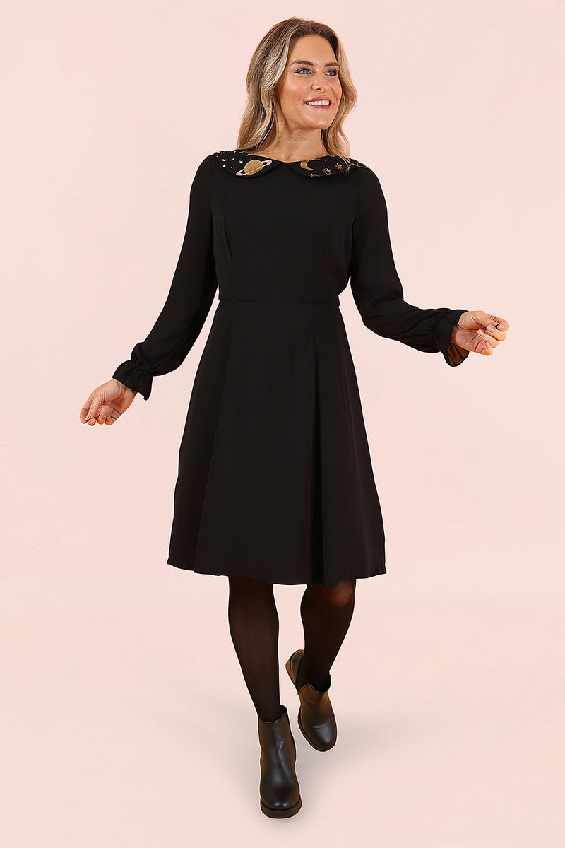 Black Space Embroidered Dress