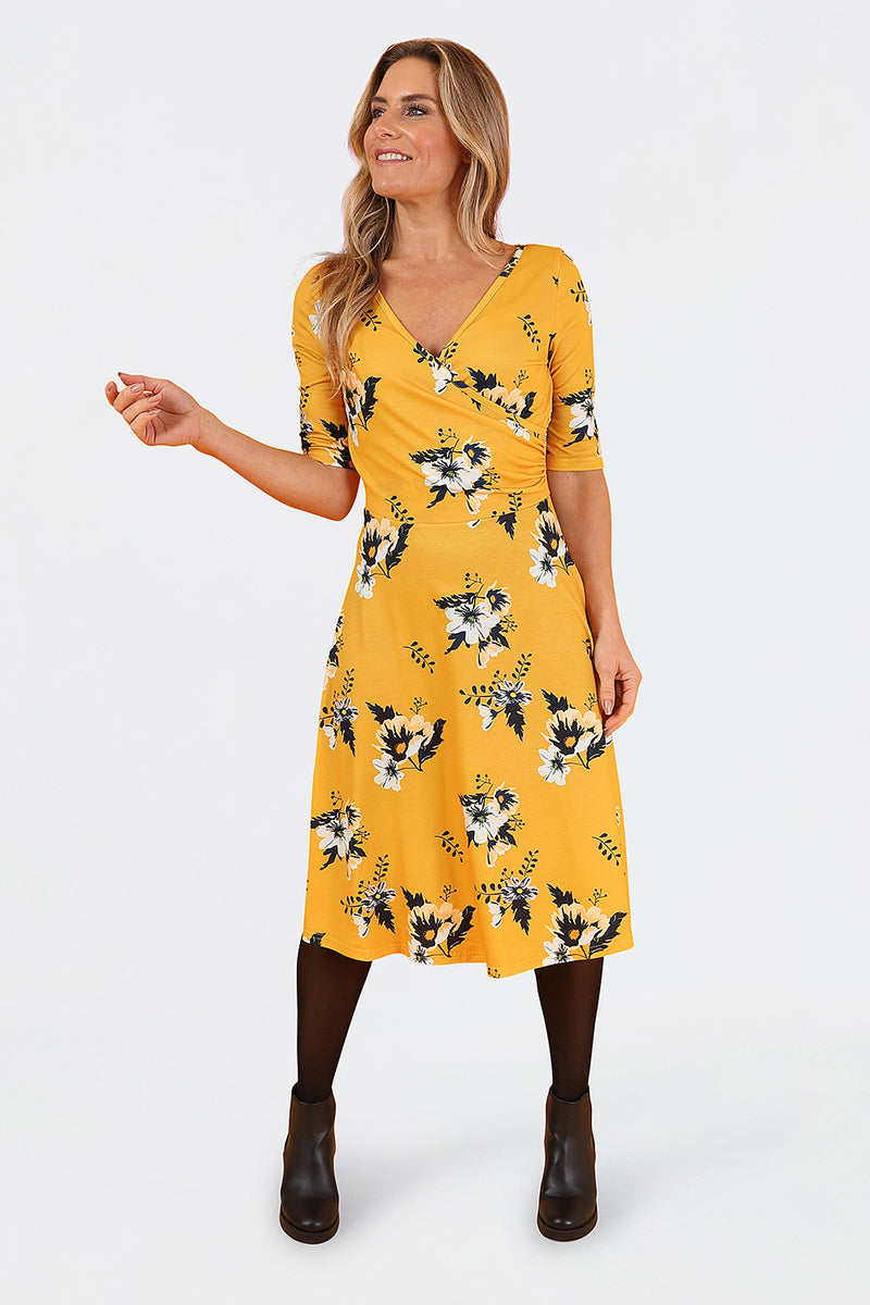 Betsy Mustard Floral Spring Dress