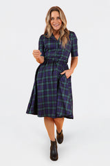 Dina Navy Tartan Dress