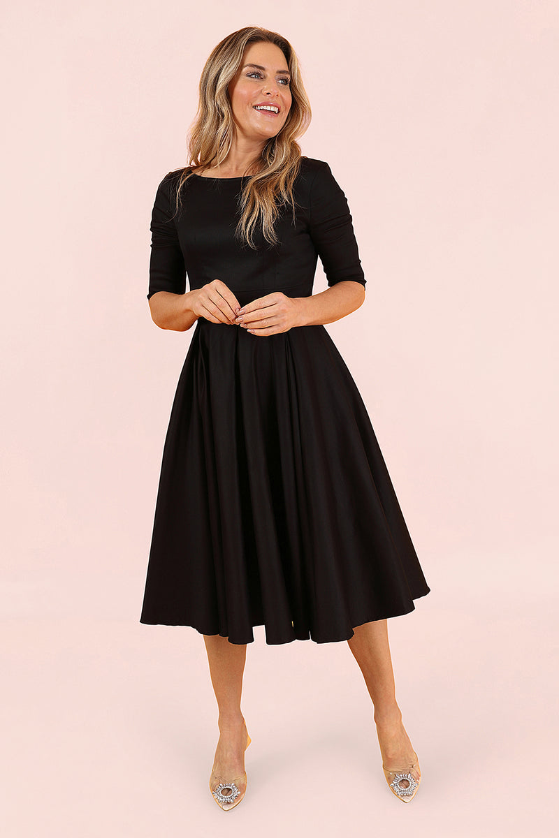 Liana Jet Black Flare Dress  Little Wings Factory