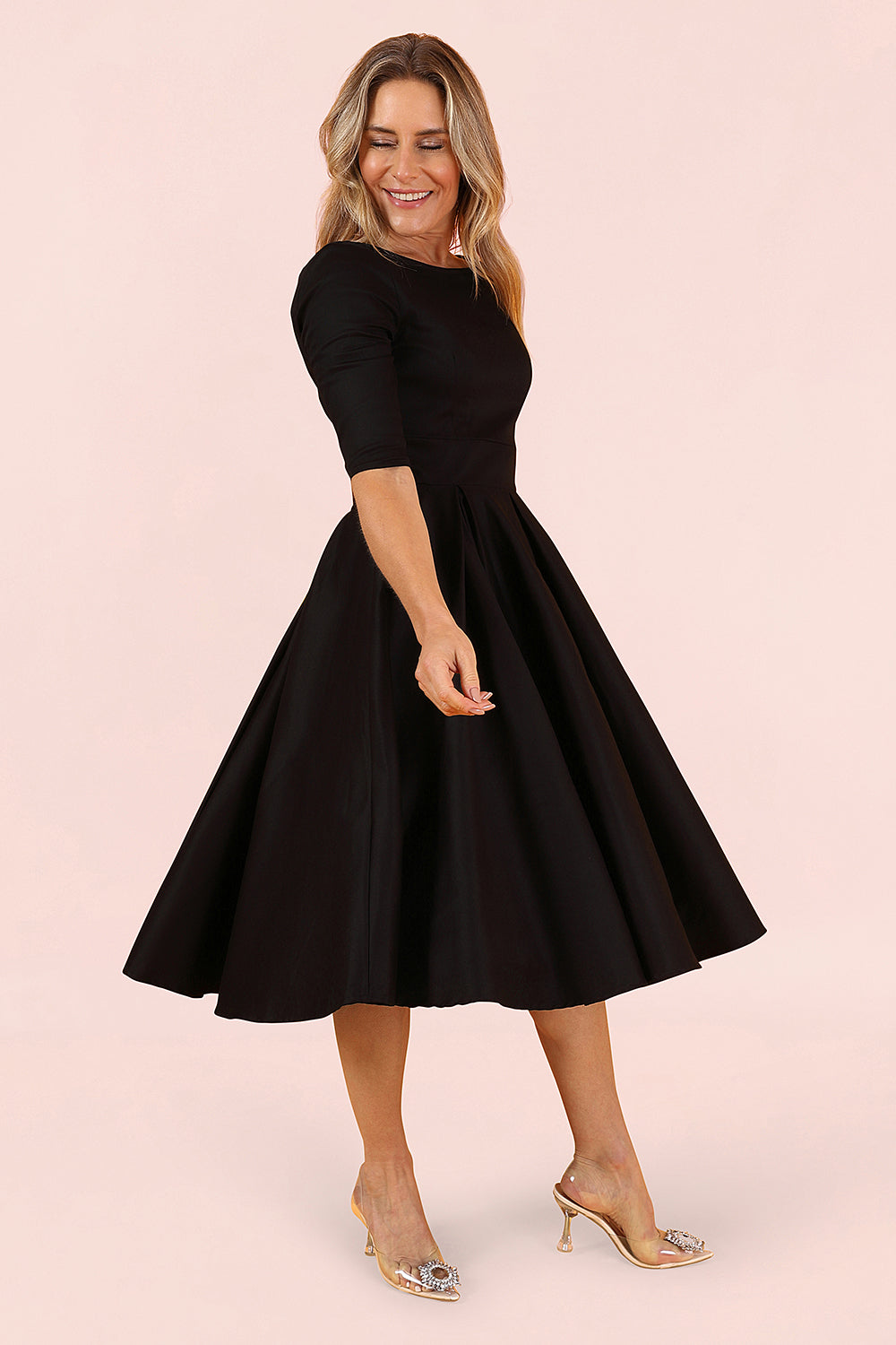 Liana Jet Black Flare Dress Little Wings Factory Liana Jet Black Flare Dress Little Wings Factory