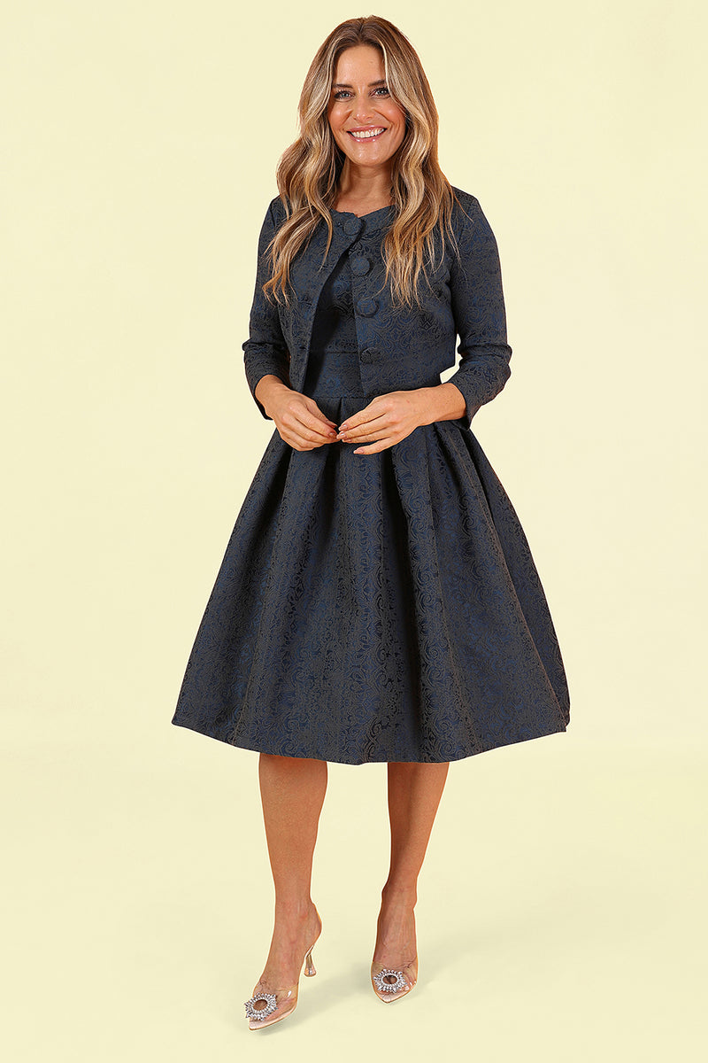 'Marianne' Navy Swing Dress and Jacket Twin Set