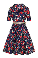 Dina Fox Print Navy Dress