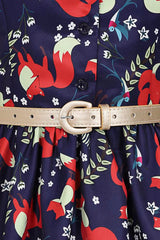 Dina Fox Print Navy Dress