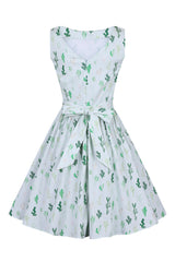Mint Green Cactus Print Tea Dress