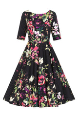 Liana Black and Pink Florals Flare Dress