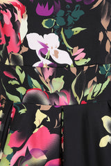 Liana Black and Pink Florals Flare Dress