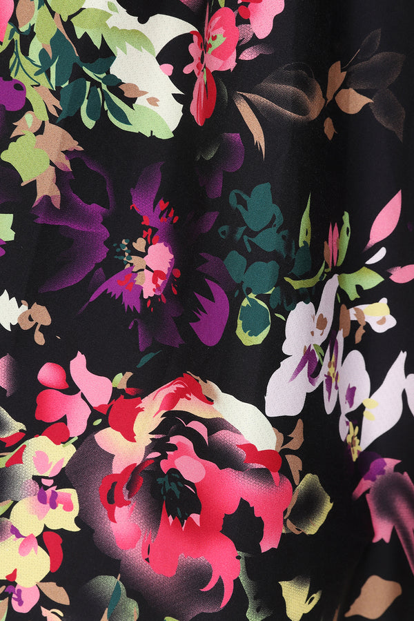 Liana Black and Pink Florals Flare Dress