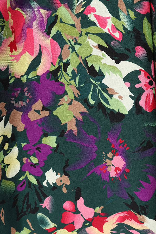 Liana Green and Pink Florals Flare Dress