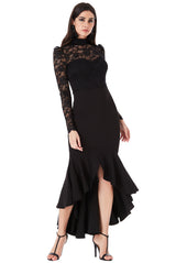 Black Long Sleeved Fishtail Maxi Dress