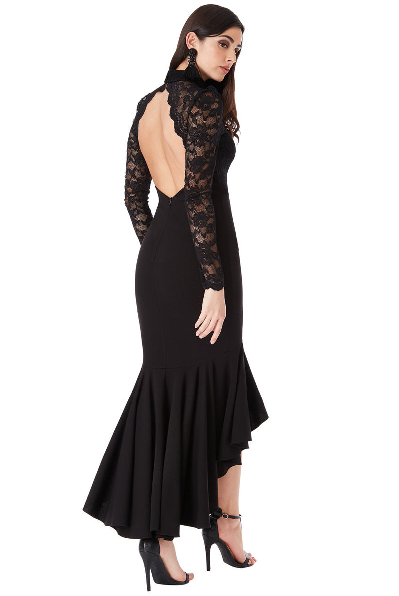 Black Long Sleeved Fishtail Maxi Dress