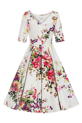 Liana White and Pink Florals Flare Dress
