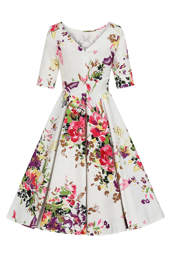 Liana White and Pink Florals Flare Dress