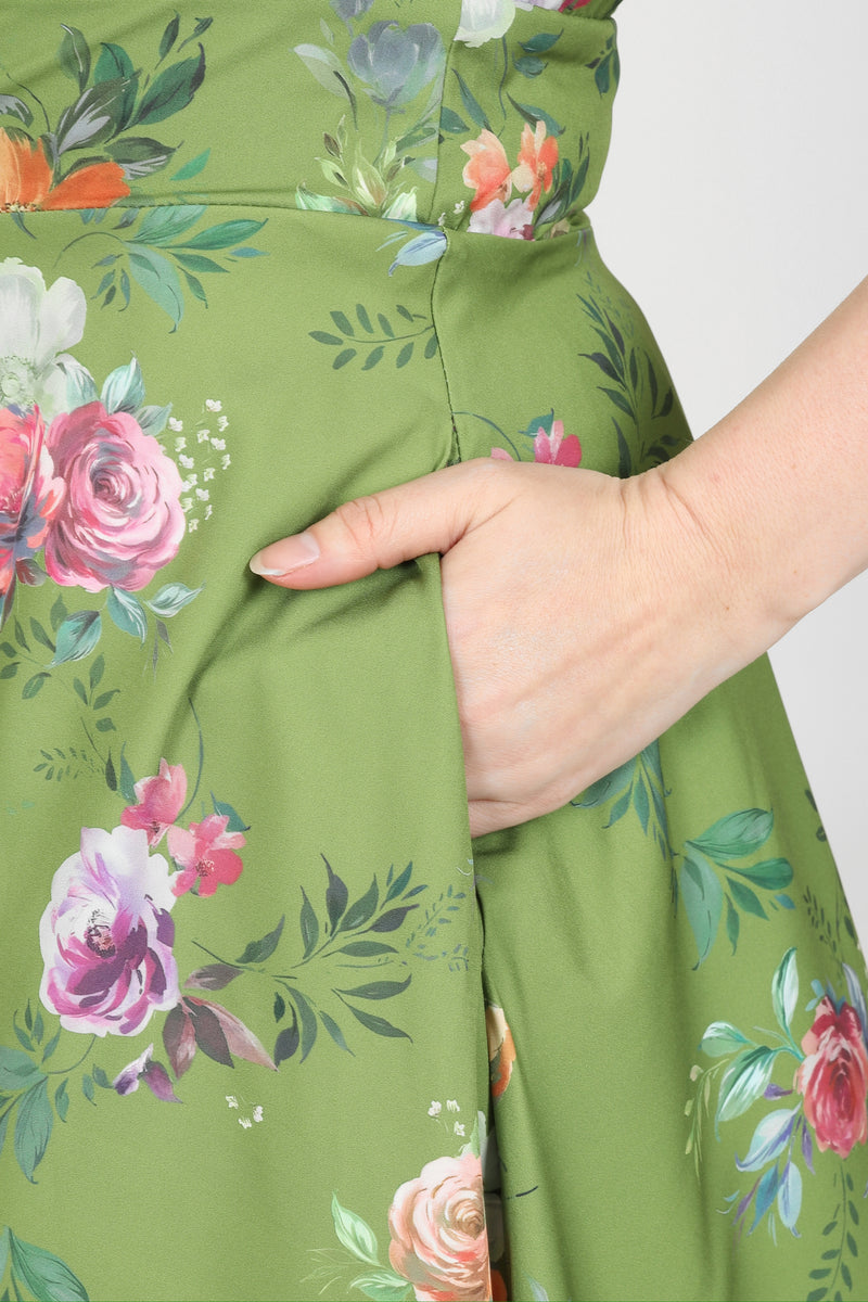 Iona Green Painted Florals Dress
