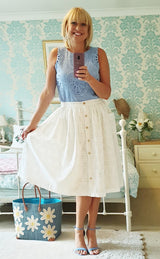 'Adalene' White Broderie Skirt