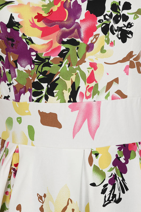 Liana White and Pink Florals Flare Dress