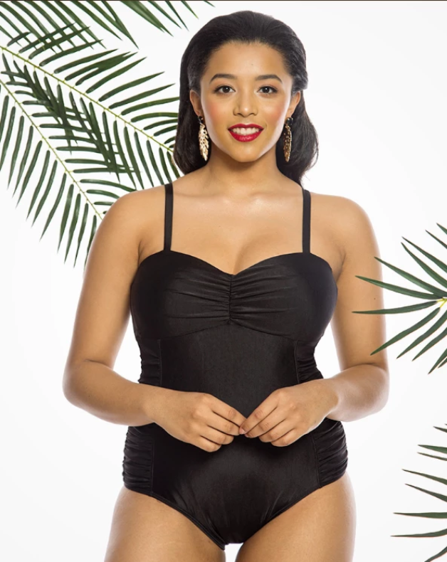 'Magda' Ruched One Piece Swimsuit in Black