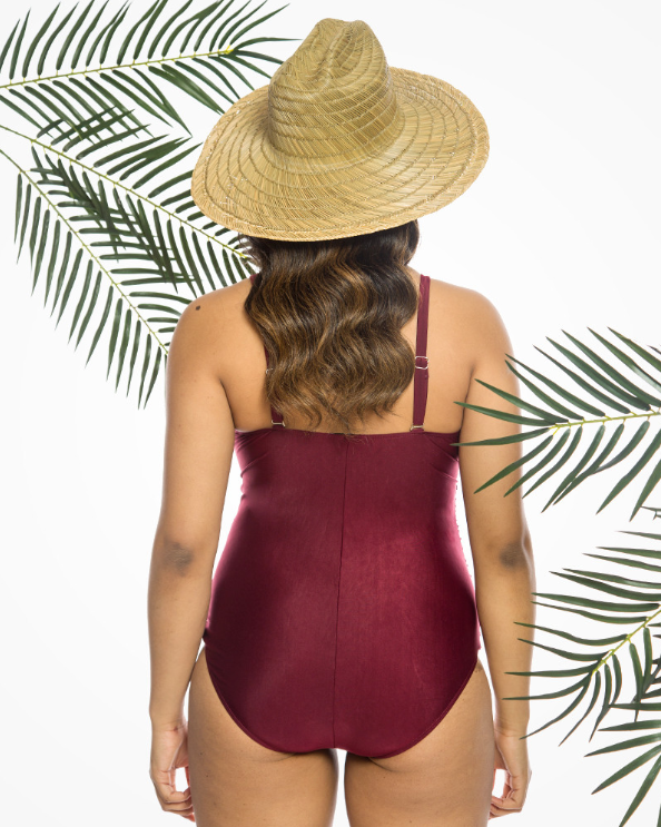 'Magda' Ruched One Piece Swimsuit in Burgundy